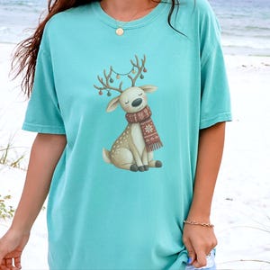 Whimsical Reindeer Christmas Shirt, Cozy Holiday Deer Sweatshirt, Cute Woodland Winter Tee image 1