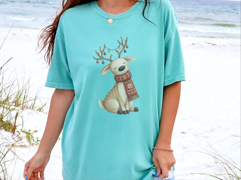 Whimsical Reindeer Christmas Shirt, Cozy Holiday Deer Sweatshirt, Cute Woodland Winter Tee image 1