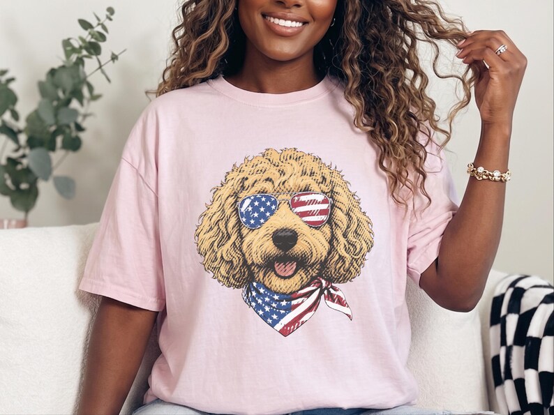 Comfort Colors Patriotic Dog Shirt, Goldendoodle Mom T-Shirt, Fourth of July Dog Dad Sweatshirt, USA Doodle Pet Owner Tops, 4th Of July Dog image 10