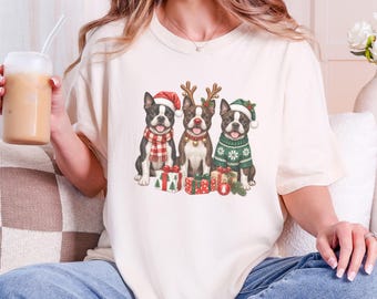 Boston Terrier Christmas Shirt, Dog Christmas Shirt, Boston Terrier Gift, Christmas Pet Shirt, Santa Dog Shirt, Holiday Dog Tee
