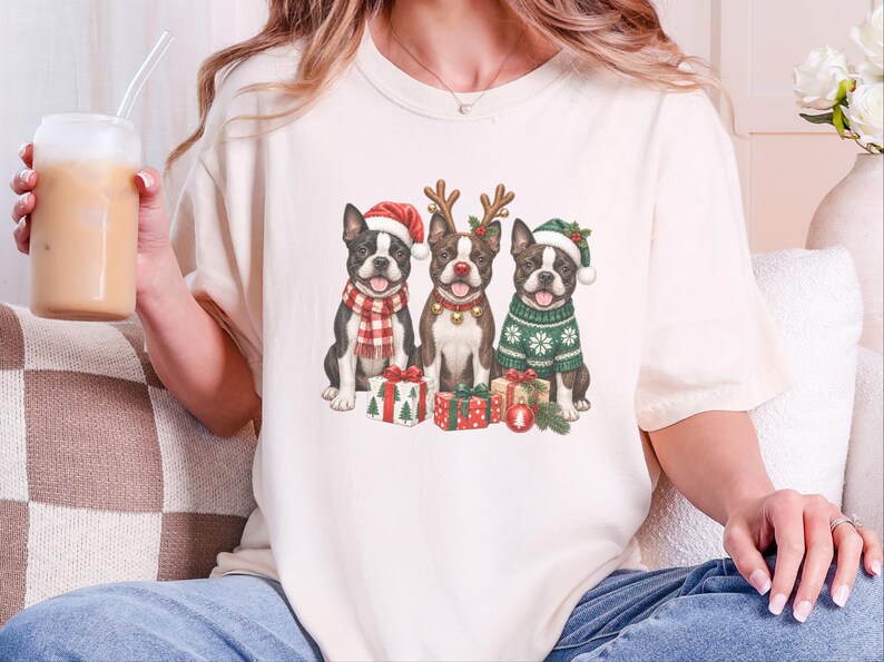 Boston Terrier Christmas Shirt, Dog Christmas Shirt, Boston Terrier Gift, Christmas Pet Shirt, Santa Dog Shirt, Holiday Dog Tee image 1