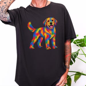 Colorful Dog Shirt, Dog Lover Gift, Golden Retriever Tee, Rainbow Pet Owner Present, Doodle Art Shirt image 10
