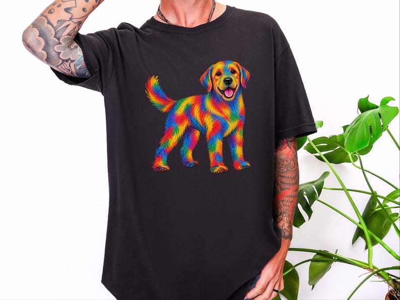 Colorful Dog Shirt, Dog Lover Gift, Golden Retriever Tee, Rainbow Pet Owner Present, Doodle Art Shirt image 10