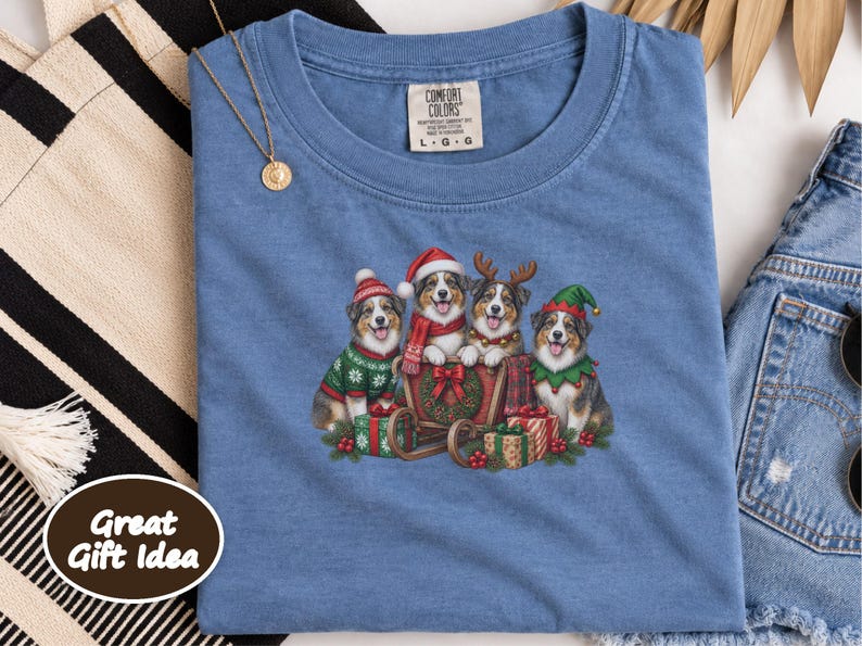 Christmas Australian Shepherd Shirt, Aussie Dog Mom Gift, Festive Holiday Sleigh Graphic Tee, Australian Christmas Sweatshirt afbeelding 7