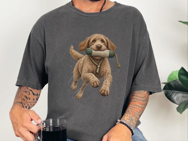 Labradoodle Shirt, Labradoodle Gift, Waterfowl Hunter, Hunting Dog Art, Outdoor Enthusiast, Duck Hunting Tee, Doodle Dog Dad Gift image 3
