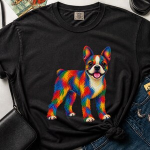 Boston Terrier Shirt, Colorful Dog Lover Gift, Rainbow Puppy Art Tee, Dog Mom Present image 6