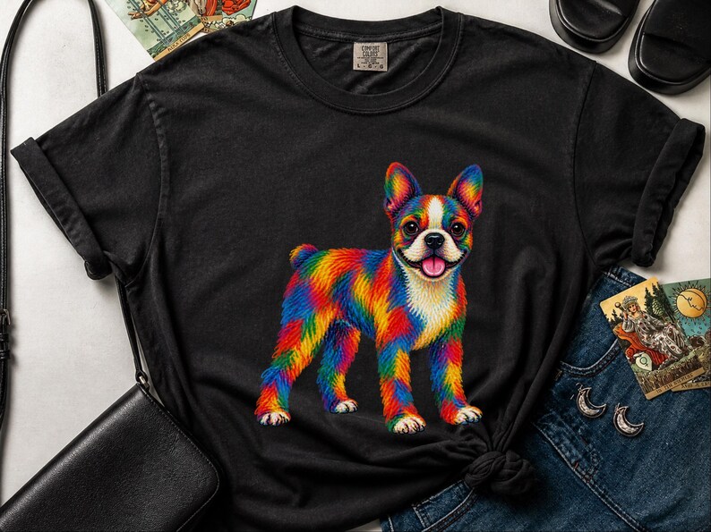 Boston Terrier Shirt, Colorful Dog Lover Gift, Rainbow Puppy Art Tee, Dog Mom Present image 6