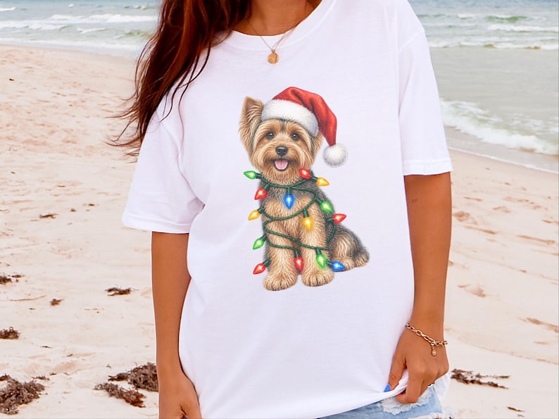 T-shirt de Noël Yorkshire Terrier, Cadeau de Noël Yorkshire Terrier, T-shirt de Noël pour chien, T-shirt Yorkshire Terrier, T-shirt pour chien avec bonnet de Père Noël, Cadeau pour amoureux des Yorkshire Terriers image 6