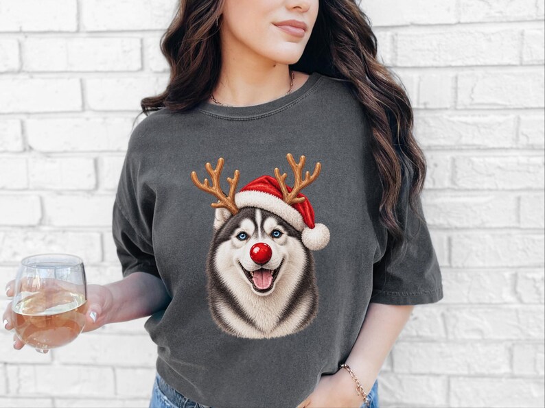 Husky Christmas Shirt, Christmas Dog Sweatshirt, Husky Lover Gift, Santa Paws Holiday Tee, Siberian Husky Mom Shirt image 6
