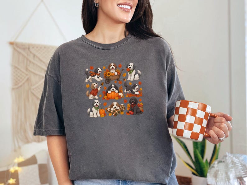 Sheepadoodle Fall Sweatshirt, Autumn Dog Shirt, Sheepadoodle Mom Gift, Doodle Dog Lover Shirt, Pumpkin Spice Tee image 2
