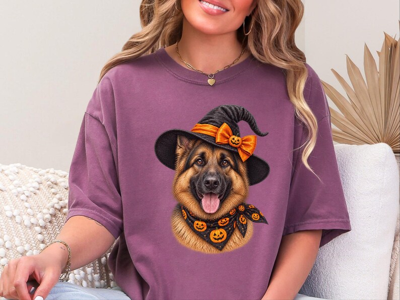 German Shepherd Halloween Shirt, Dog Mom Gift, Witch Dog Shirt, GSD Fall Tee, Spooky Dog Mom, Halloween Pet Lover image 2