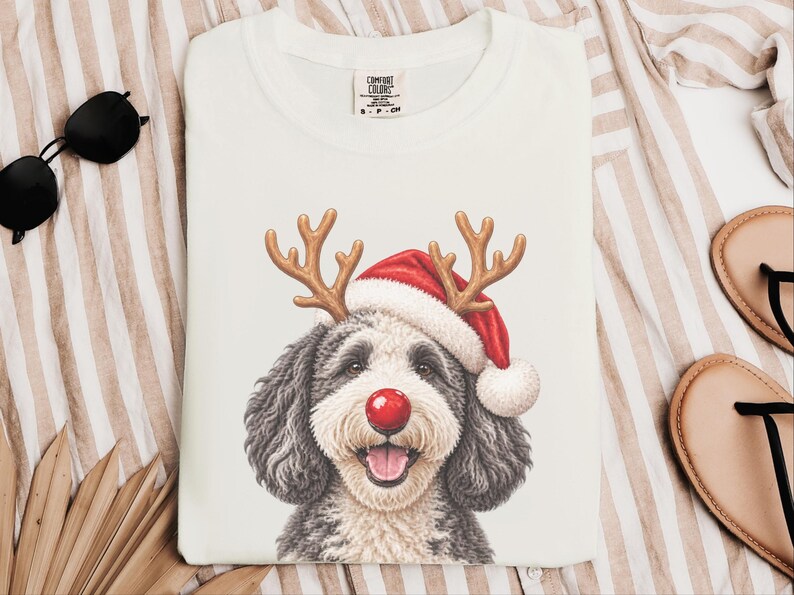 Camiseta navideña para Sheepadoodle, sudadera navideña para perros, regalo para dueños de Sheepadoodle, conjunto navideño para perros. imagen 7