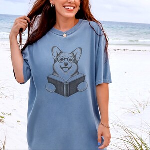 Corgi Reader Shirt, Corgi Mom Gift, Bookish Dog Tee, Librarian Present, Book Lover Shirt, Dog Dad Gift image 6