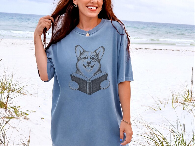 Corgi Reader Shirt, Corgi Mom Gift, Bookish Dog Tee, Librarian Present, Book Lover Shirt, Dog Dad Gift image 6