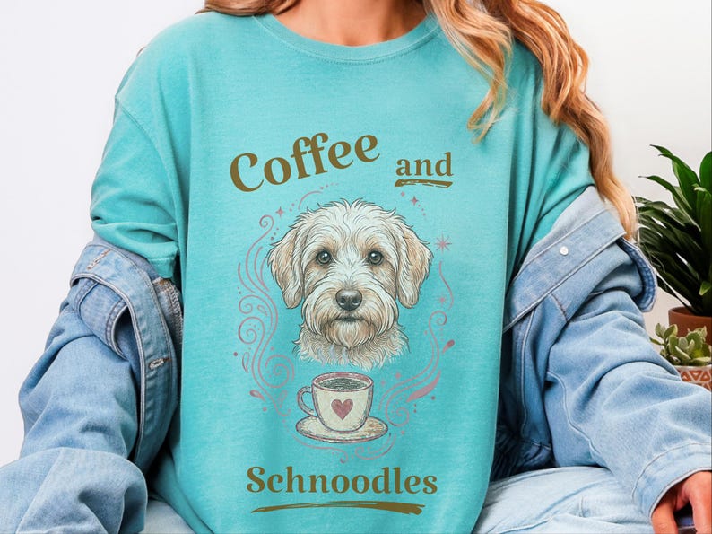 Comfort Colors Schnoodle Lover Shirt, Coffee And Schnoodles Tee, Funny Dog Parent Hoodie, Cross-Breed Doodle Sweatshirt Gift image 2