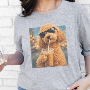 Quirky Caffeine Tee, Cockapoo Iced Coffee Cool Dog Shirt, Funny Pet Humor Gift for Dog Lovers, Summer Beach Vacation Tee image 4