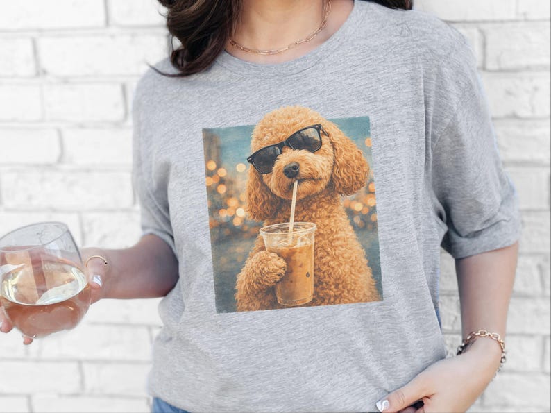 Quirky Caffeine Tee, Cockapoo Iced Coffee Cool Dog Shirt, Funny Pet Humor Gift for Dog Lovers, Summer Beach Vacation Tee image 4