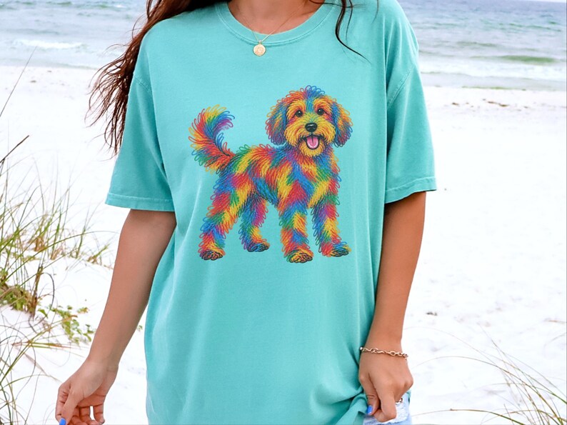 Camiseta de perro Schnoodle, regalo para dueños de Schnoodle, arte de perros colorido, camiseta con estampado de garabatos, ropa para amantes de los perros imagen 7