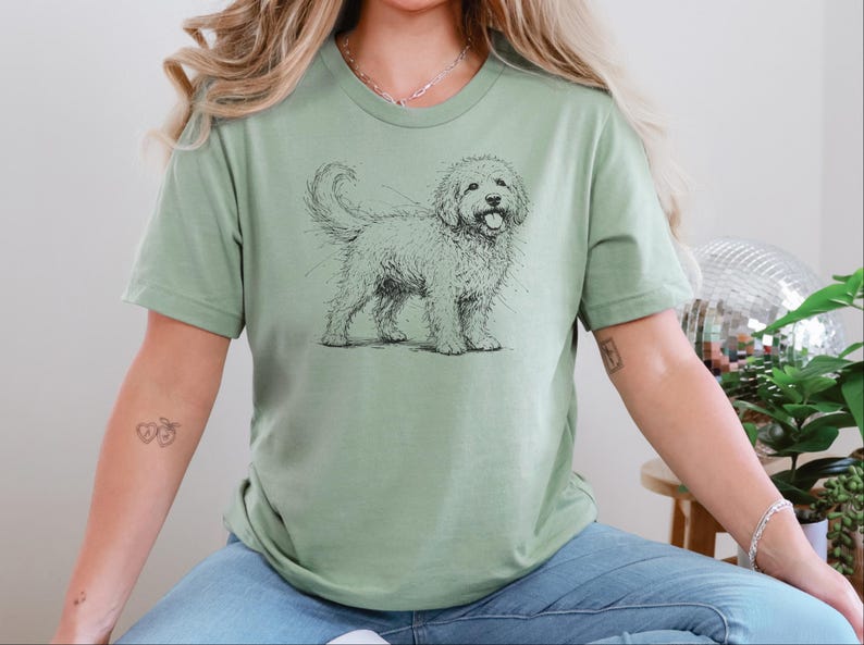 Golden Doodle Shirt and Canine Gift, Golden Doodle Sketch Custom Pet Art, Dog Mama Dad Apparel, Labradoodle Lover., Goldendoodle Shirt image 1