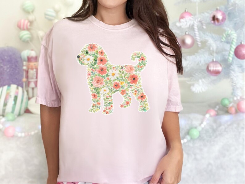 Comfort Colors Schnoodle Lover Schnoodle Floral Silhouette T-Shirt, Summer Flowers Dog Tee, Pet Owner Present, Summer Flowers Shirt image 7
