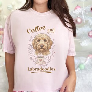 Comfort Colors Labradoodle Shirt Coffee And Labradoodles, Golden Doodle Dog Art Print, Doodle Mom Dad Sweatshirt, Whimsical Pet Art image 2