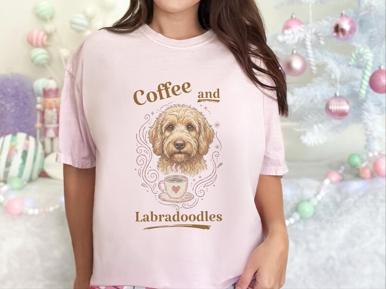 Comfort Colors Labradoodle Shirt Coffee And Labradoodles, Golden Doodle Dog Art Print, Doodle Mom Dad Sweatshirt, Whimsical Pet Art image 2