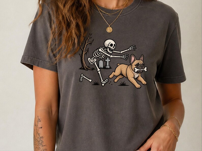 French Bulldog Halloween Shirt, Skeleton Dog Shirt, Funny Frenchie Gift, Spooky Pet Lover Tee, French Bulldog Mom Gift image 9