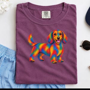 Dachshund Shirt, Rainbow Dog Gift, Colorful Wiener Dog Tee, Doxie Lover Graphic, Sausage Dog Art Shirt, Puppy Owner Present image 4