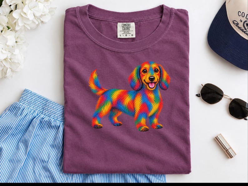Dachshund Shirt, Rainbow Dog Gift, Colorful Wiener Dog Tee, Doxie Lover Graphic, Sausage Dog Art Shirt, Puppy Owner Present image 4