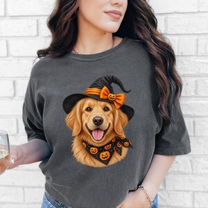 Halloween Dog Shirt, Witch Dog Shirt, Golden Retriever Mom Gift, Fall Dog Lover Tee, Golden Mom Gift image 7