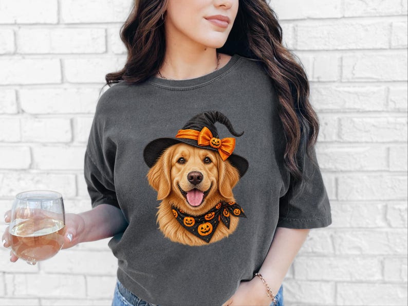 Halloween Dog Shirt, Witch Dog Shirt, Golden Retriever Mom Gift, Fall Dog Lover Tee, Golden Mom Gift image 7