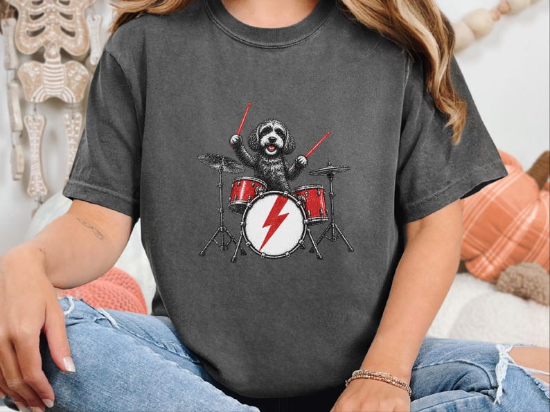 Camiseta de baterista Cockapoo, presente para amante de rock, camiseta de bateria, presente para pai de Cockapoo, camiseta de músico de rock imagem 10