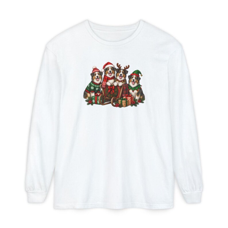 Christmas Australian Shepherd Shirt, Aussie Dog Mom Gift, Festive Holiday Sleigh Graphic Tee, Australian Christmas Sweatshirt afbeelding 14