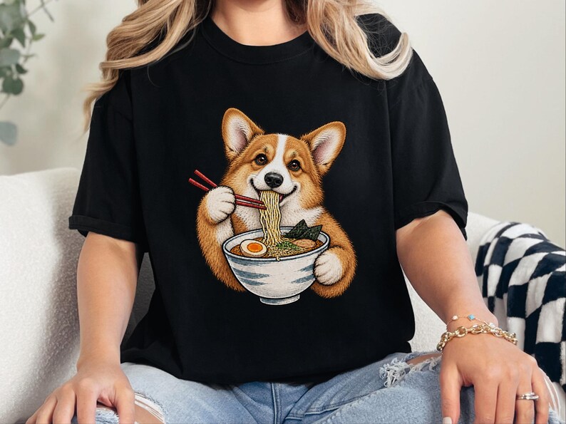 Corgi Shirt, Corgi Lover Gift, Ramen Lover T Shirt, Japanese Food Tee, Corgi Mom Shirt, Dog Humor Shirt image 2