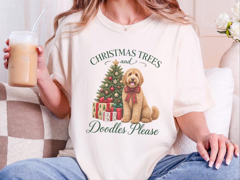 Kerstshirt voor honden, kerstcadeau voor Labradoodles, kerstbomen en doodles, trui voor hondenmoeders, T-shirt voor Labradoodle-liefhebbers, feestelijke top voor huisdiereigenaren afbeelding 9