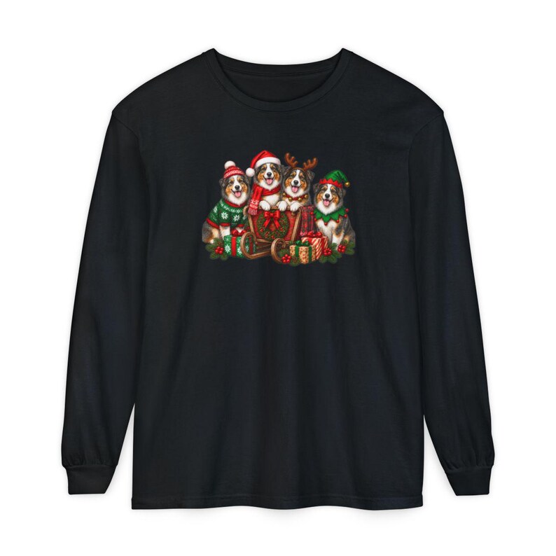 Christmas Australian Shepherd Shirt, Aussie Dog Mom Gift, Festive Holiday Sleigh Graphic Tee, Australian Christmas Sweatshirt afbeelding 13
