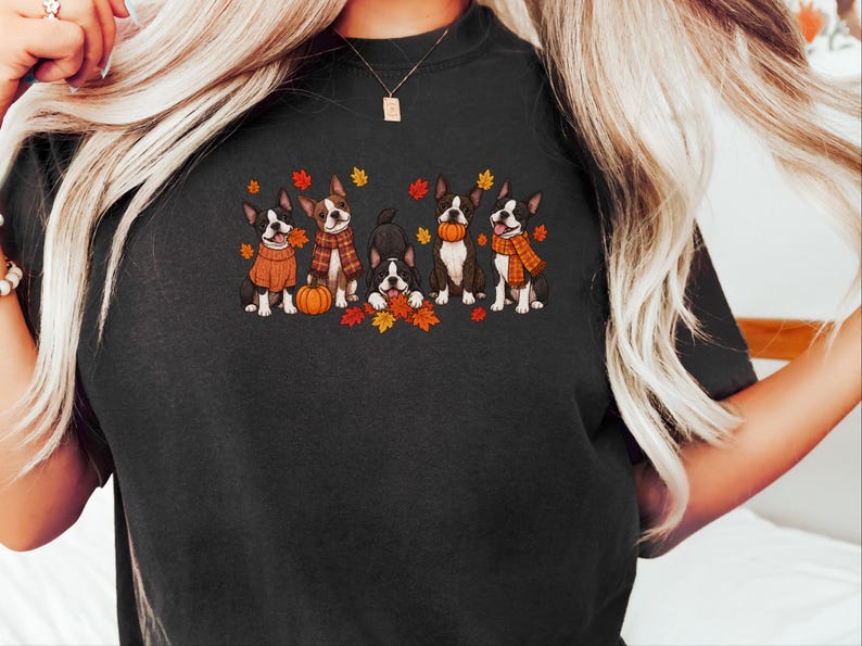 Boston Terrier Fall Shirt, Dog Lover Gift, Cozy Autumn Tee, Cute Puppy Shirt, Boston Terrier Owner Gift, Fall Dog Sweatshirt image 4
