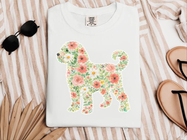 Comfort Colors Schnoodle Lover Schnoodle Floral Silhouette T-Shirt, Summer Flowers Dog Tee, Pet Owner Present, Summer Flowers Shirt image 5