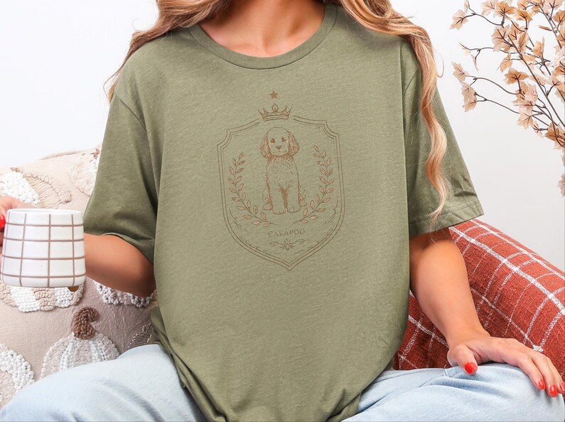 Cavapoo Owner Gift, Royal Dog Portrait Shirt, Vintage Pet Art Tee for Dog Mom and Dad, Custom Cavoodle Crest, Personalized Pet Print image 5