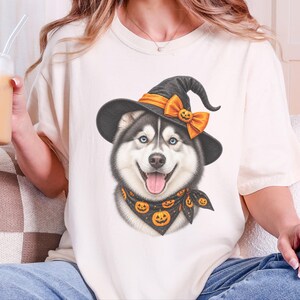 Halloween Husky Shirt, Husky Dog Mom Gift, Spooky Witch Dog Tee, Pet Lover Halloween Shirt image 8