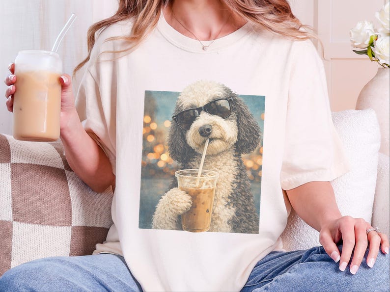 Comfort Colors Silly Dog Shirt, Iced Coffee Girly Tee, Sheepadoodle Cool Dog Mom Graphic Shirt, Coffee Lover Gift for Her, Dog Shirt Women image 10