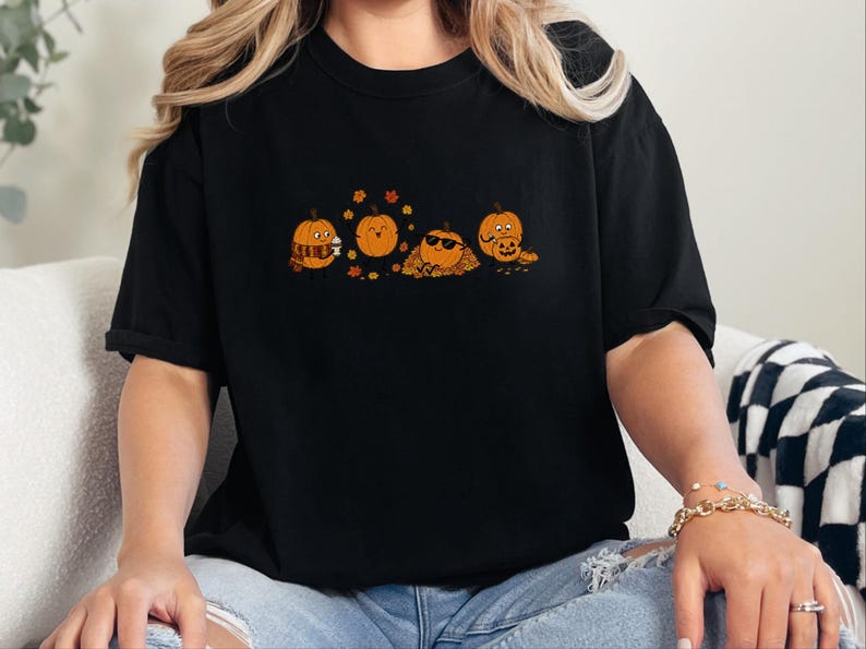 Camiseta para amantes de la calabaza especiada, camiseta acogedora de otoño, PNG de café de otoño, camiseta de hojas de otoño, camiseta de temporada de calabaza imagen 1