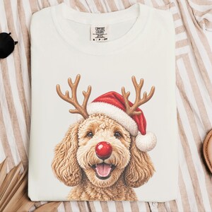 Christmas Goldendoodle Shirt, Goldendoodle Mom Gift, Holiday Dog Sweater, Rudolph Red Nose Doodle Crewneck, Festive Pet Lover Apparel image 2