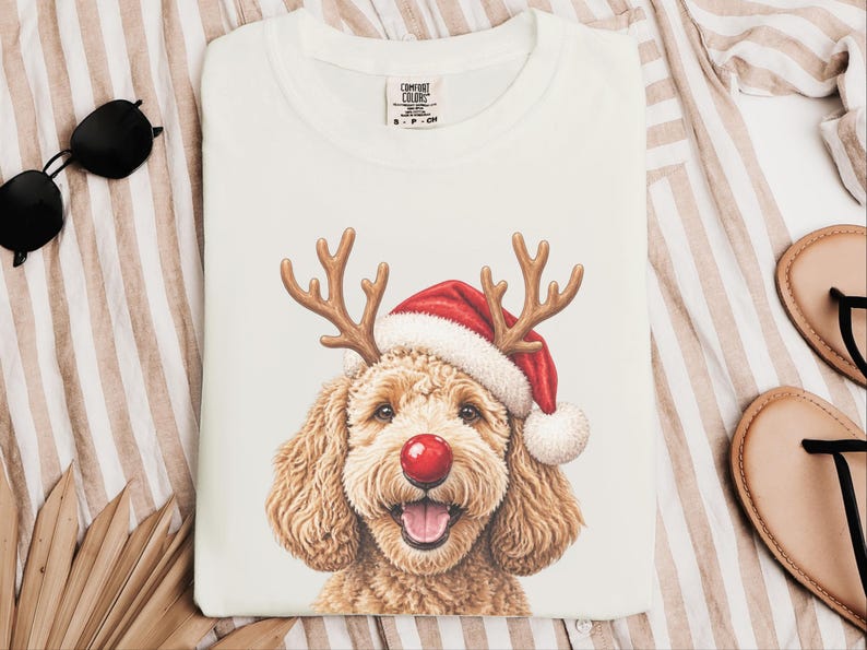 Christmas Goldendoodle Shirt, Goldendoodle Mom Gift, Holiday Dog Sweater, Rudolph Red Nose Doodle Crewneck, Festive Pet Lover Apparel image 2