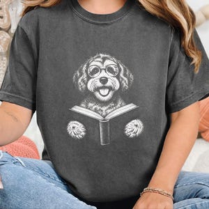 Schnoodle Reading Shirt, Bookish Dog Tee, Schnoodle Mom Gift, Dog Lover Book Shirt, Library Reader Tee image 1