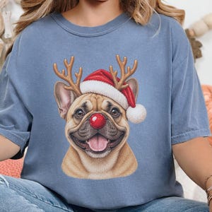 Maglietta natalizia con bulldog francese, regalo per la mamma di un cane per le feste, felpa festiva con bulldog francese, maglietta natalizia con cucciolo, per gli amanti del bulldog francese immagine 8