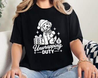 Christmas Goldendoodle Shirt, Goldendoodle Christmas Gift, Dog Mom Holiday Tee, Unwrapping Duty Sweatshirt, Doodle Lover Present