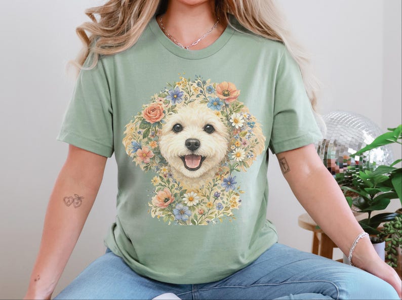 Maltipoo Print Shirt, Maltipoo Floral Face Tee, Spring Animal Art, Maltese Poodle Gifts, Dog Lover Tee, Maltese Poodle Fan, Mama Dog Owner image 8