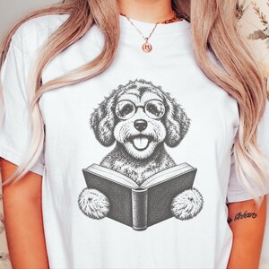 Schnoodle Reading Shirt, Bookish Dog Tee, Schnoodle Mom Gift, Dog Lover Book Shirt, Library Reader Tee image 10