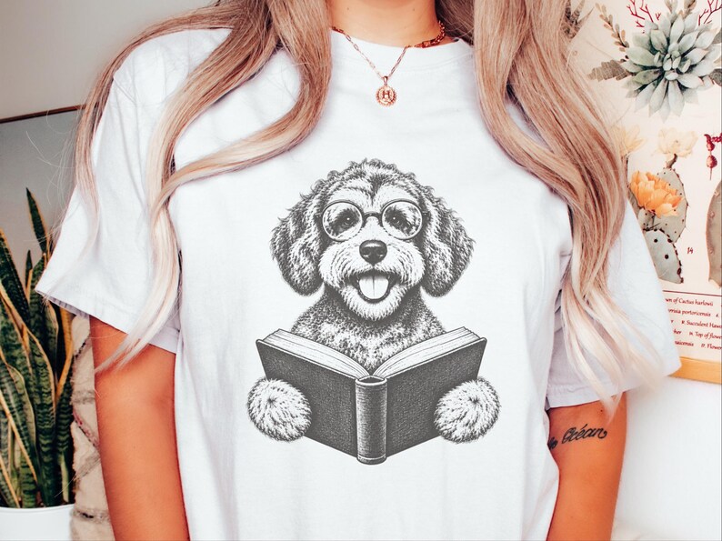 Schnoodle Reading Shirt, Bookish Dog Tee, Schnoodle Mom Gift, Dog Lover Book Shirt, Library Reader Tee image 10